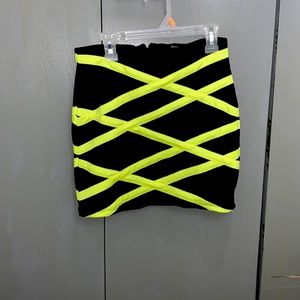 Black and neon yellow mini skirt